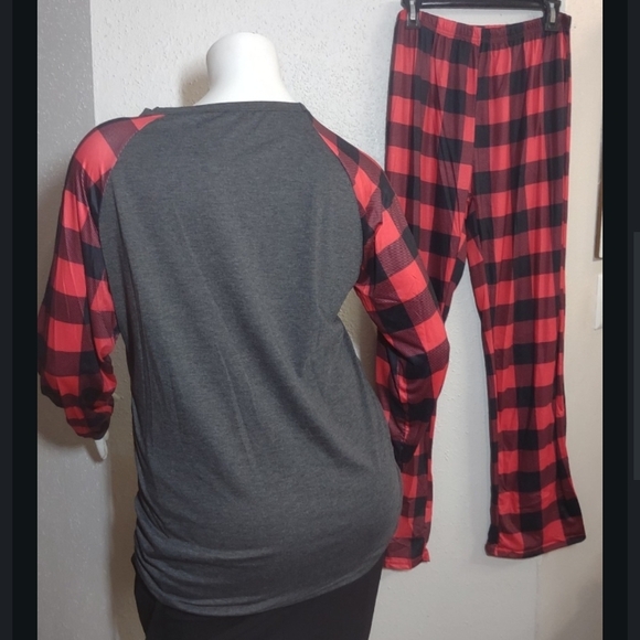 New Ladies Festive Christmas Pajama Set - Gray and Red - Picture 2 of 2